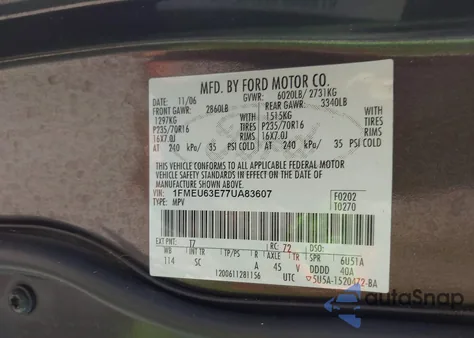 2007 Ford Explorer Xlt z USA, uszkodzony, nr VIN 1FMEU63E77UA83607